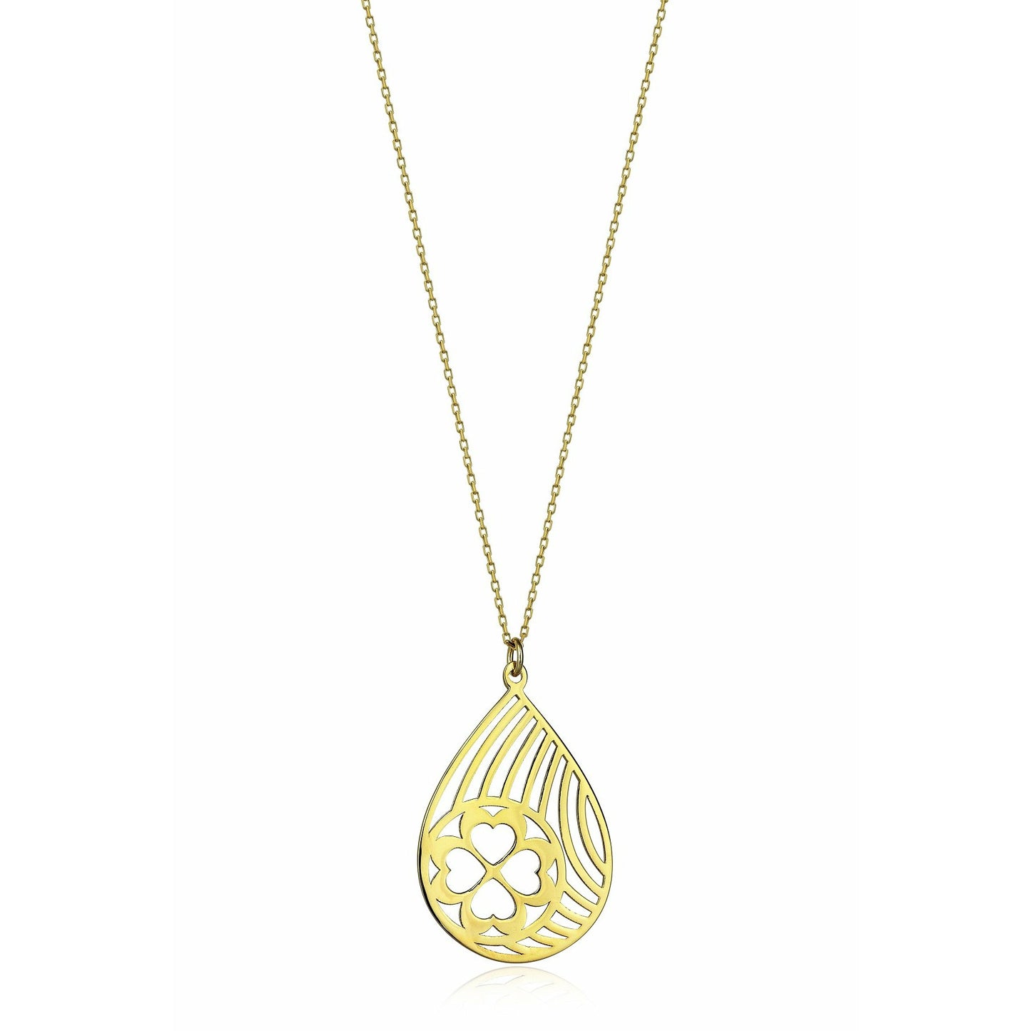 Special Design Gift Gold 14K Line Drop Clover Necklace