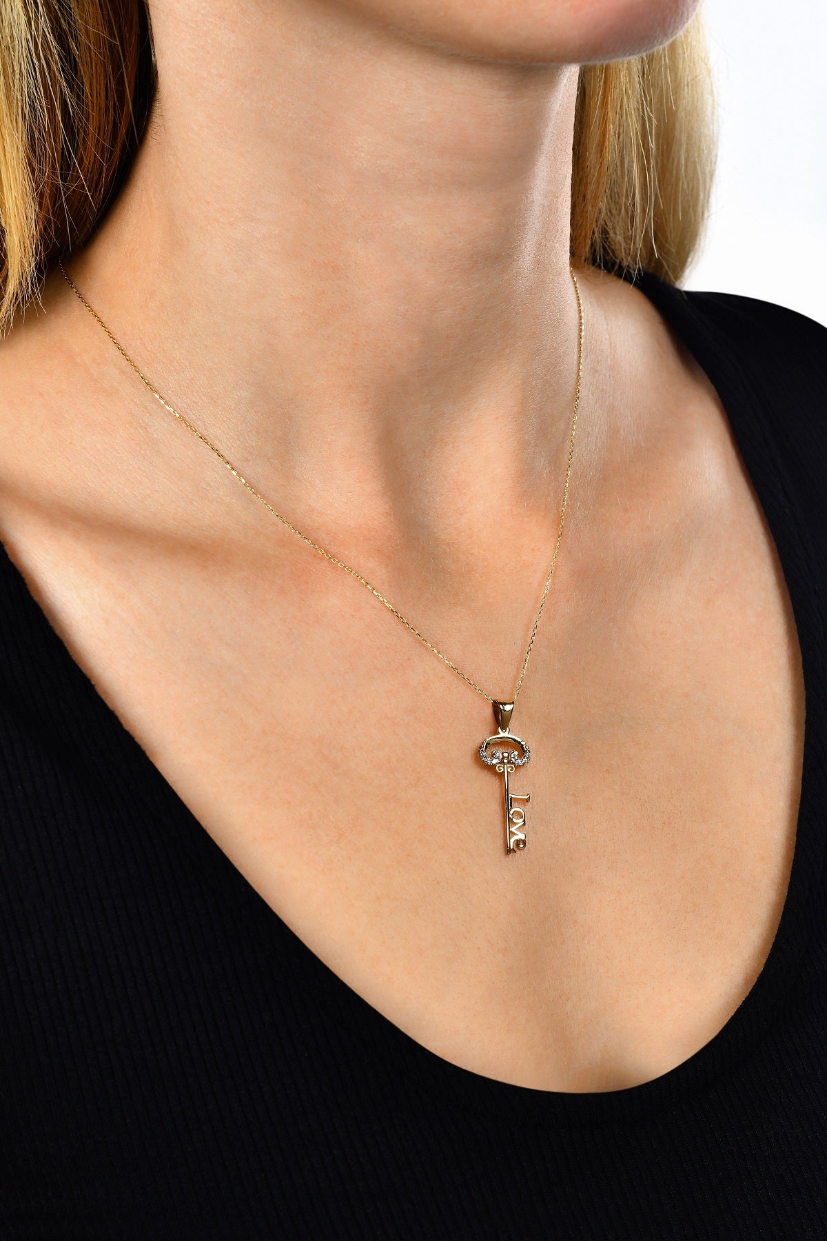 Special Design Gift 14K Gold Love Key Necklace