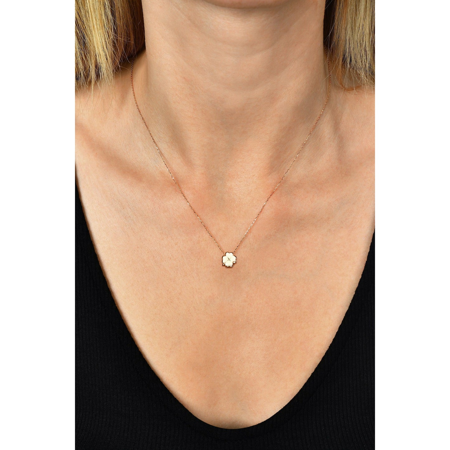 Gift 14k Gold Tiny Clover Necklace